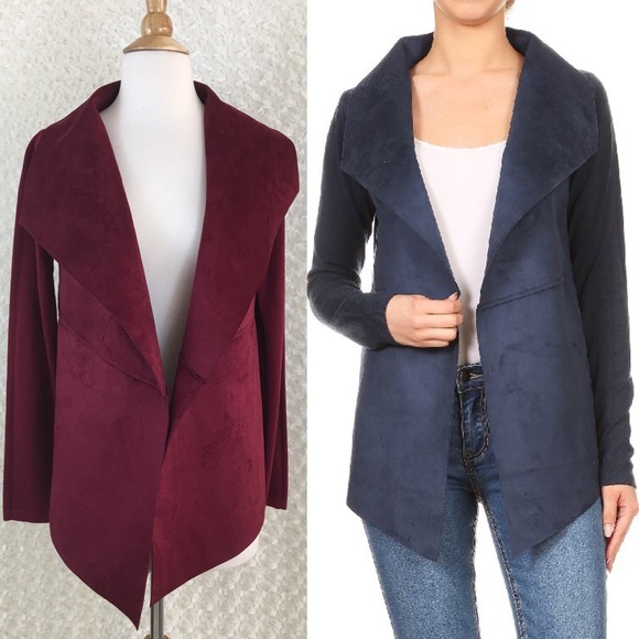 Twelve by Ontwelfth Jackets & Blazers - Solid Suede Open Front Long Sleeve Burgundy Jacket